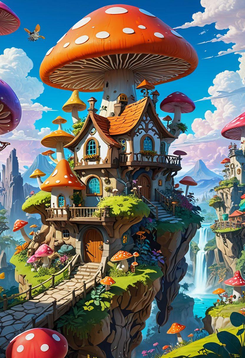 A whimsical, vibrant landscape showcasing bizarre, outlandish characters and sites inspired by wacky hentai themes, with exaggerated features and colorful settings. Include playful elements like oversized mushrooms, quirky buildings, and animated, cartoon-like characters engaging in humorous activities. The scene should evoke a sense of fun and curiosity, inviting viewers to explore. bright colors. cartoon style. super-realistic.